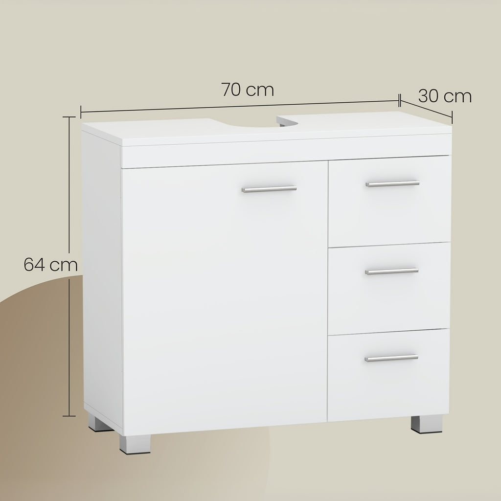 Badezimmer-Unterschrank 70×30×63,8 cm – 3 Schubladen, Tür & verstellbares Regal