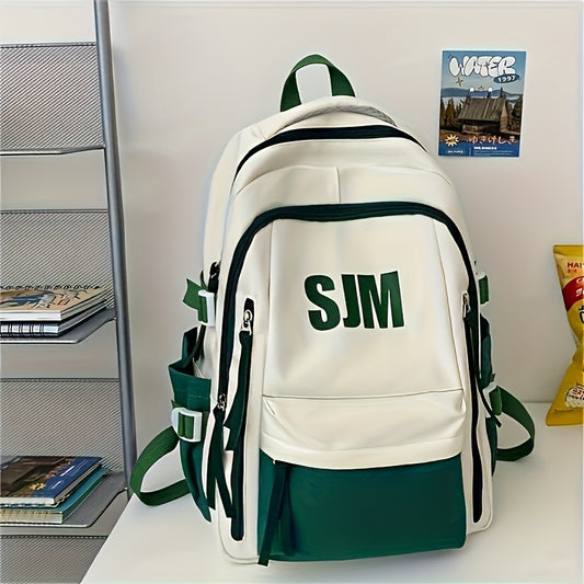 Robuster Oxford-Rucksack – Weiß-Grün, stilvoller Tagesrucksack mit verstellbaren Trägern, mehreren Fächern & Reißverschluss – ideal für Schule & Reisen