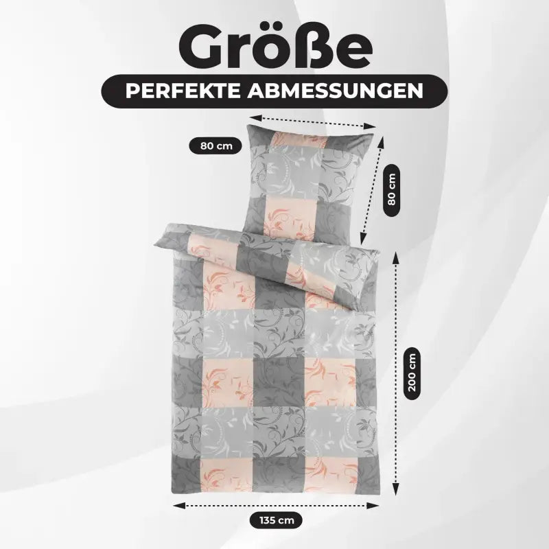 Grau und blush rosa bettwäsche-set 135x200 4-teilig mit patchwork und floraler stickerei allergikerfreundlich