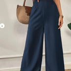 Navyblaue elegante weite hose damen mit elastischem bund und fließendem stoff ideal für casual look