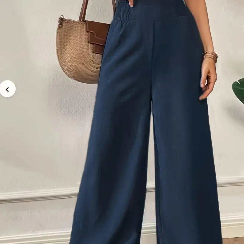 Navyblaue elegante weite hose damen mit elastischem bund und fließendem stoff ideal für casual look