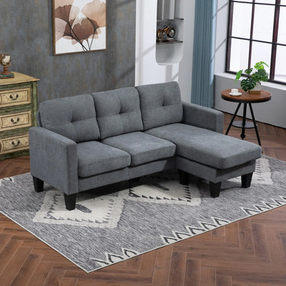 Ecksofa L-Form mit wendebarer Chaiselongue – Federkern & Schaumstoff, Leinenoptik Grau - FUXLShop