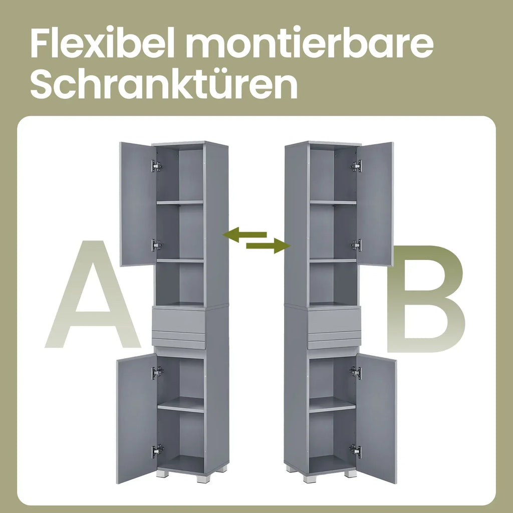 Badezimmerschrank 30x30x170 cm – Modernes Badmöbel mit Schublade, verstellbaren Regalen & offenem Fach - FUXLShop