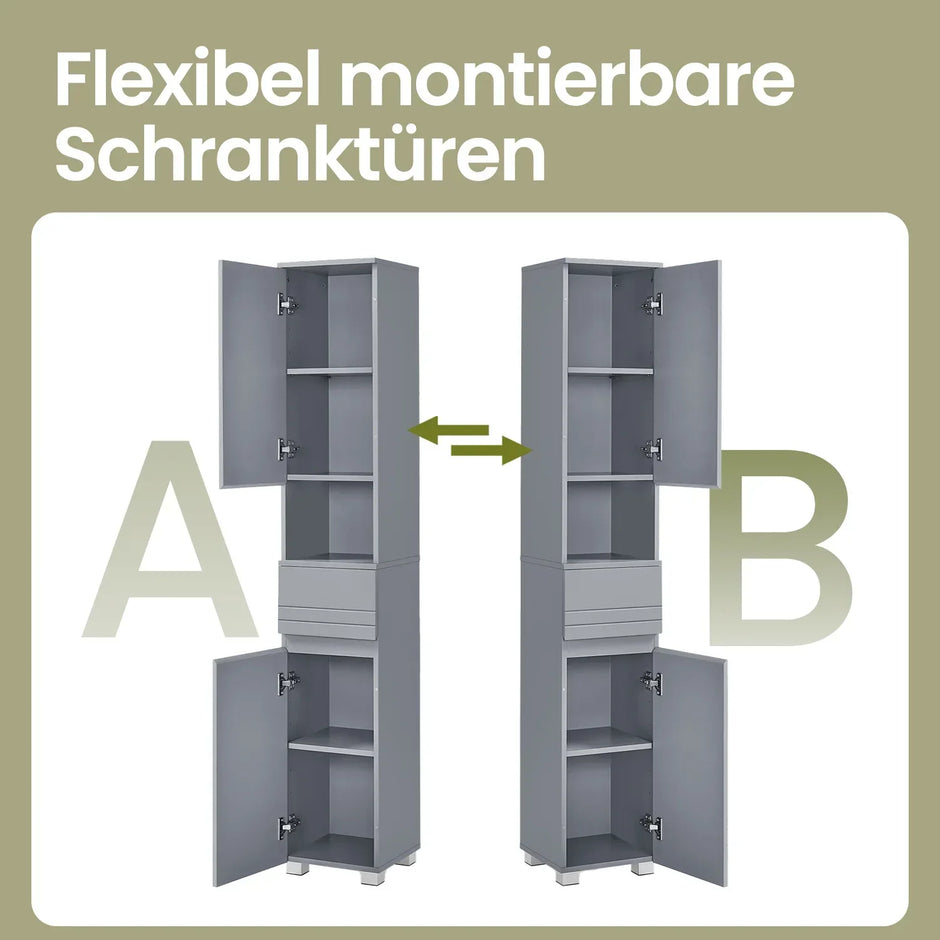 Badezimmerschrank 30x30x170 cm – Modernes Badmöbel mit Schublade, verstellbaren Regalen & offenem Fach - FUXLShop