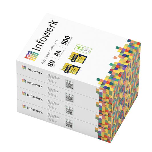 Infowerk Premium-Kopierpapier A4, 2000 Blatt (4×500). 80g, hochweiß, ausgezeichnet als Testsieger. PEFC-zertifiziert, perfekt für alle Drucker, Kopierer und Faxgeräte – für gestochen scharfe Ausdrucke.