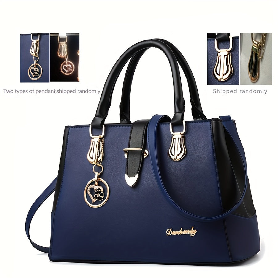 Damen Schultertasche mit Buchstaben-Detail – Elegante Handtasche mit Doppelgriff, große Arbeitstasche, schlichtes Design, für Büro & Alltag, mehrere Farben