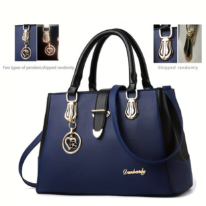 Damen Schultertasche mit Buchstaben-Detail – Elegante Handtasche mit Doppelgriff, große Arbeitstasche, schlichtes Design, für Büro & Alltag, mehrere Farben