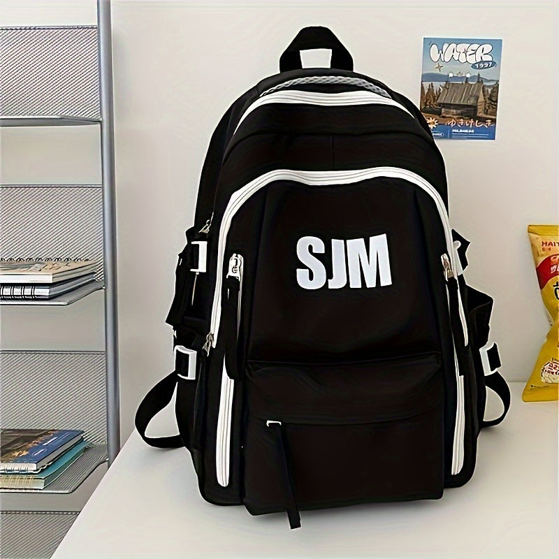 Robuster Oxford-Rucksack – Weiß-Grün, stilvoller Tagesrucksack mit verstellbaren Trägern, mehreren Fächern & Reißverschluss – ideal für Schule & Reisen