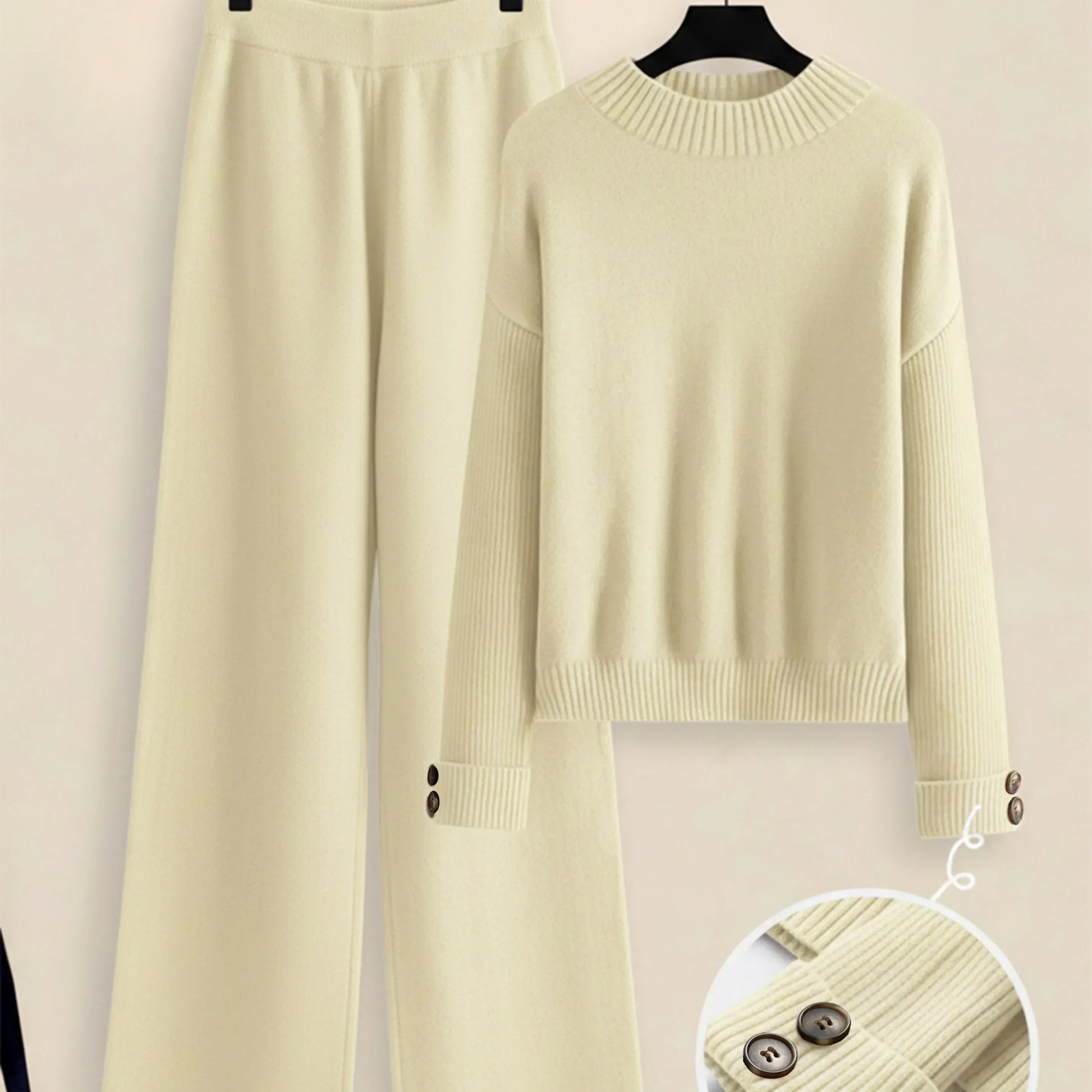 Damen Zweiteiler-Set mit Seitenstreifen – Rundhals Pullover & Gerade Hose, Weiche Freizeitkleidung für Herbst & Winter - FUXLShop