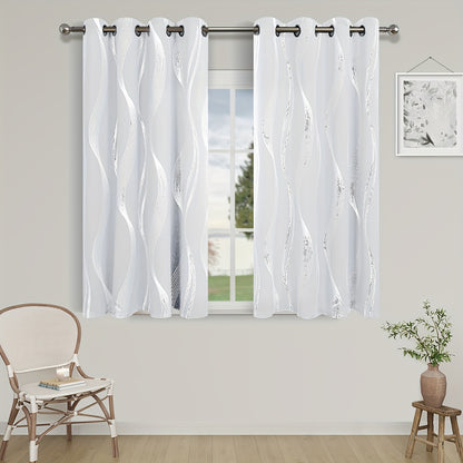 Verdunkelungsvorhänge Schwarz-Weiß Wellenmuster 2er Set - Ösenvorhänge