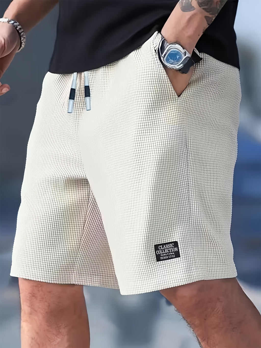 Herren Waffle Shorts – Leichte Sportshorts mit Tunnelzug