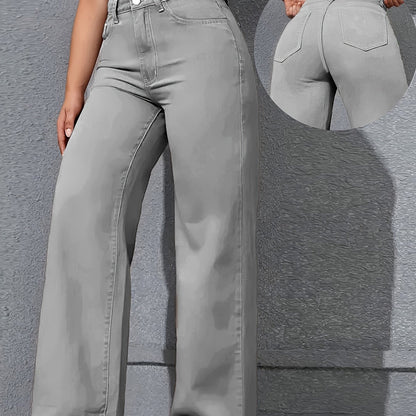 Damen Straight-Leg Hose Grau - Vorderansicht