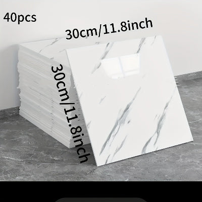40x Selbstklebende Fliesenaufkleber in Marmor-Optik – Weiß & Grau – Wasserfest, Rückstandsfrei, für Küche, Bad, Boden & Wand – DIY-freundlich - FUXLShop