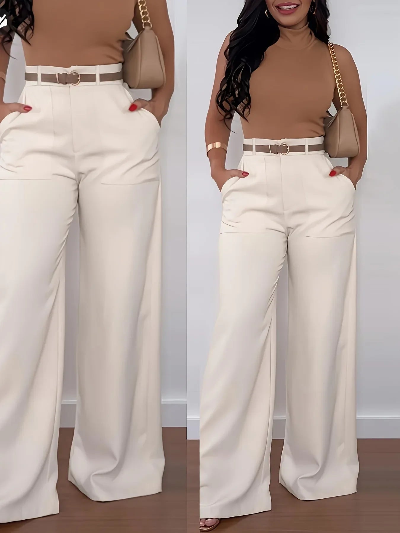 Elegante High-Waist Marlene-Hose – Weites Bein, Unifarben, Ganzjährig Tragbar - FUXLShop