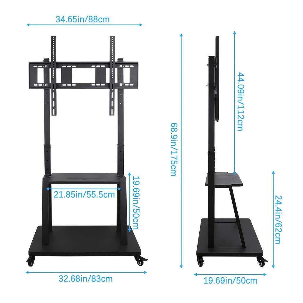 Mobiler TV-Ständer mit Rollen – Höhenverstellbar, stabiler Bodenständer für 32–100 Zoll Flachbildschirme – bis 80 kg Tragkraft, inkl. Ablage