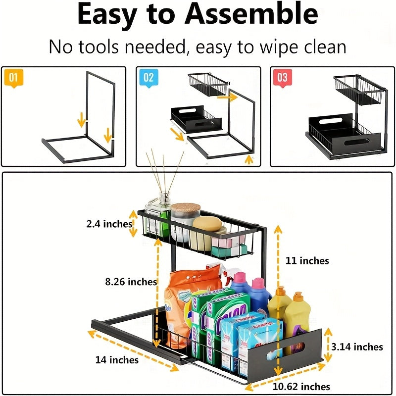 Waschbecken-Unterschrank Organizer – Ausziehbares Regal, 2 Ebenen, für Küche & Bad
