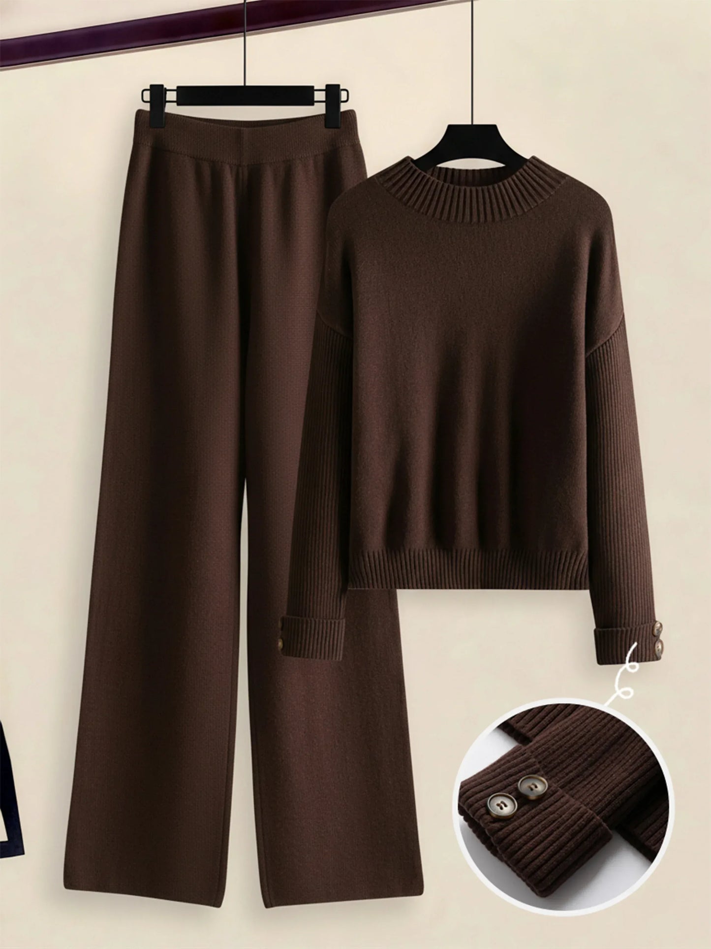 Damen Zweiteiler-Set mit Seitenstreifen – Rundhals Pullover & Gerade Hose, Weiche Freizeitkleidung für Herbst & Winter - FUXLShop