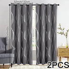 Verdunkelungsvorhänge 2er set 213cm lang mit geometrische wellen-muster silber in grau mit weißen wellen und ösen top