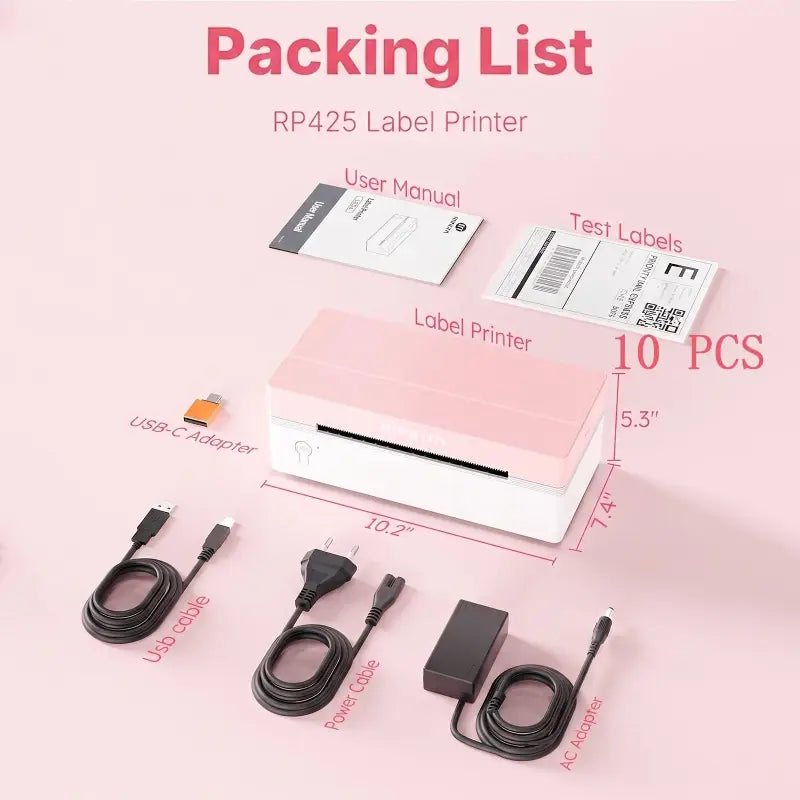 Rongta rp425 thermodrucker 4x6 in pink und weiß mit schlankem rechteckigem design für usb und kabellosen druck