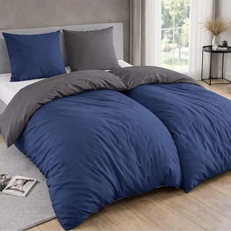 Navyblau und grau zweifarbiges bettwäsche-set 135x200 aus weicher mikrofaser mit 2 bettbezügen 135x200 und 2 kissenbezügen 80x80