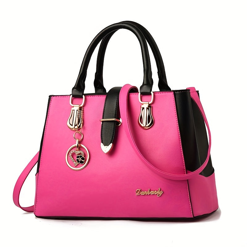 Damen Schultertasche mit Buchstaben-Detail – Elegante Handtasche mit Doppelgriff, große Arbeitstasche, schlichtes Design, für Büro & Alltag, mehrere Farben