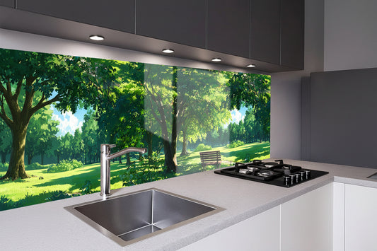 PVC Küchen-Wandaufkleber 2D Dekorativ - Baum & Sonnendesign für Esszimmer & Wohnzimmer