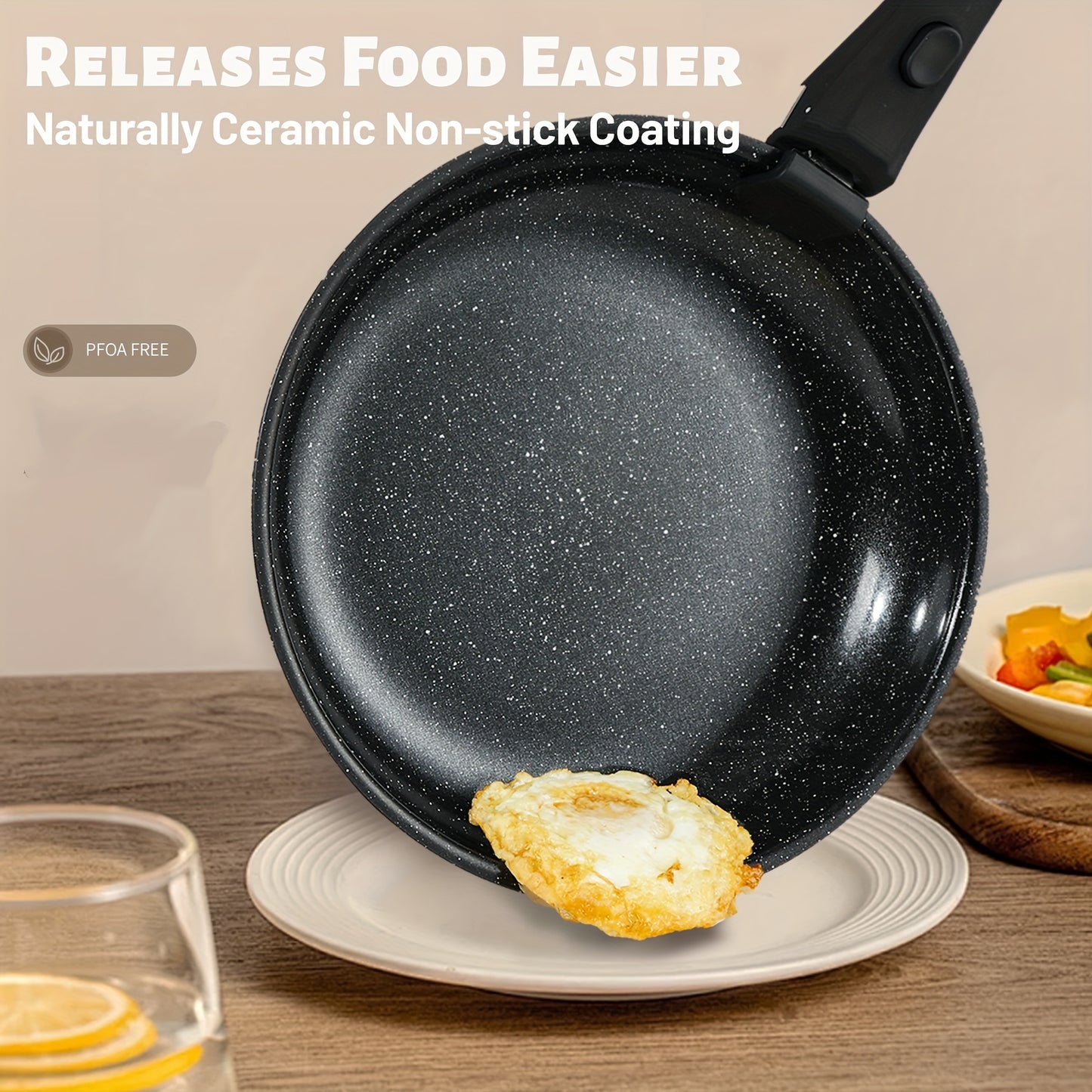 Kpxsiaion Keramik Antihaft-Kochgeschirr-Set mit abnehmbaren Griffen, induktionsgeeignet, stapelbar – Schwarz