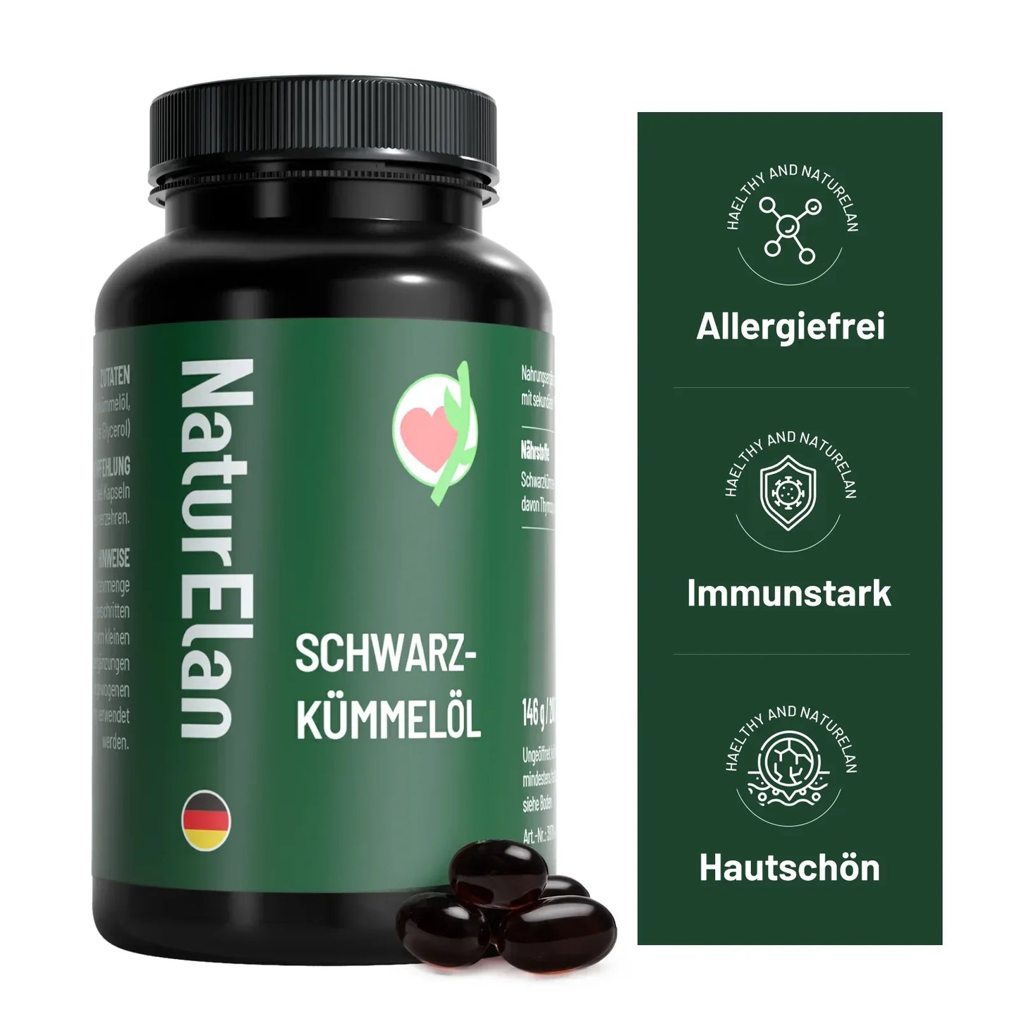 Schwarzkümmelöl Kapseln 120 Stück 1000mg Tagesdosis Immunsystem Atemwege Hergestellt in DE - FUXLShop