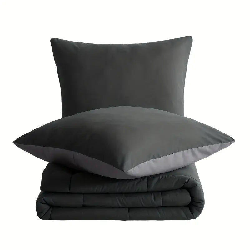 Wendbares steppdecken-set 2-teilig dunkelgrau mit leichter grauer innenseite kissen 80x80 cm online bestellen geschenkideen