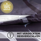 Schwarzes bettwäsche-set 135x200 4-teilig mit grauem weißen abstraktem muster und verdecktem reißverschluss