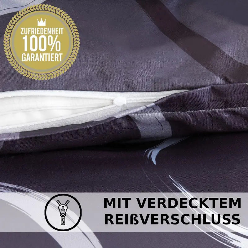 Schwarzes bettwäsche-set 135x200 4-teilig mit grauem weißen abstraktem muster und verdecktem reißverschluss