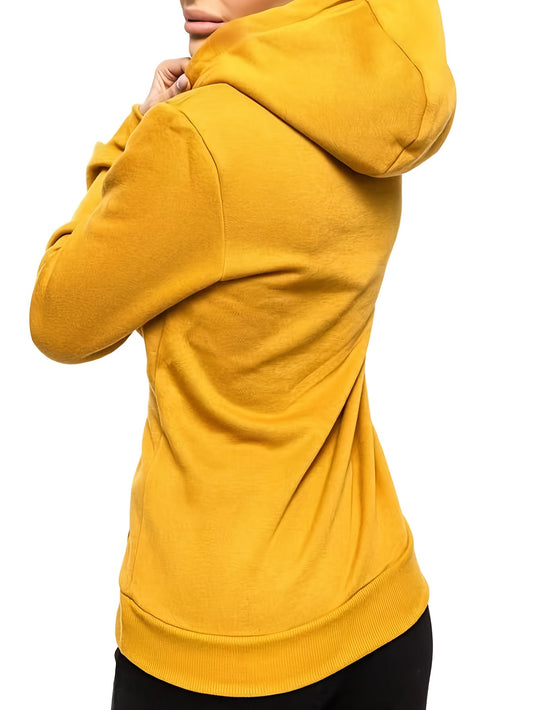 Damen Hoodie – Senfgelber Pullover mit Kapuze & Fronttaschen, maschinenwaschbar, ideal für Alltag, Fitness & alle Jahreszeiten