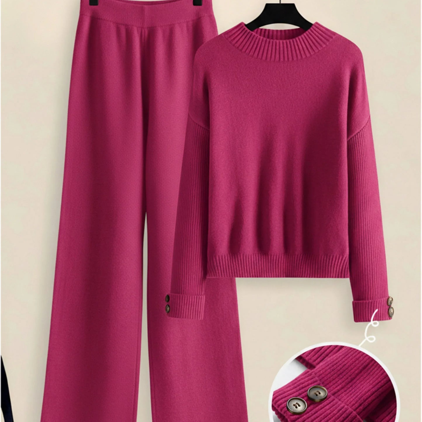 Damen Zweiteiler-Set mit Seitenstreifen – Rundhals Pullover & Gerade Hose, Weiche Freizeitkleidung für Herbst & Winter - FUXLShop