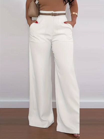 Elegante High-Waist Marlene-Hose – Weites Bein, Unifarben, Ganzjährig Tragbar - FUXLShop