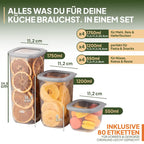 Set aus drei klaren kunststoff-vorratsdosen mit grauen deckeln in 12-teiliges vorratsdosen-set luftdicht