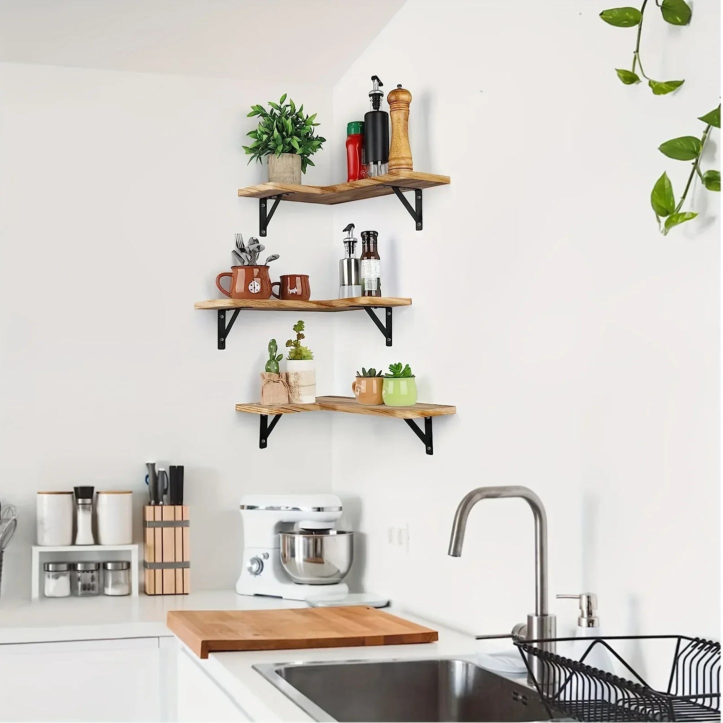 Eckregal Massivholz Wandmontage – Floating Shelf für Wohnzimmer, Küche & Büro - FUXLShop