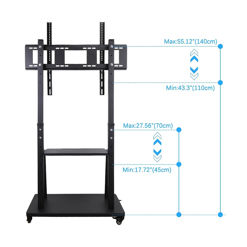 Mobiler TV-Ständer mit Rollen – Höhenverstellbar, stabiler Bodenständer für 32–100 Zoll Flachbildschirme – bis 80 kg Tragkraft, inkl. Ablage