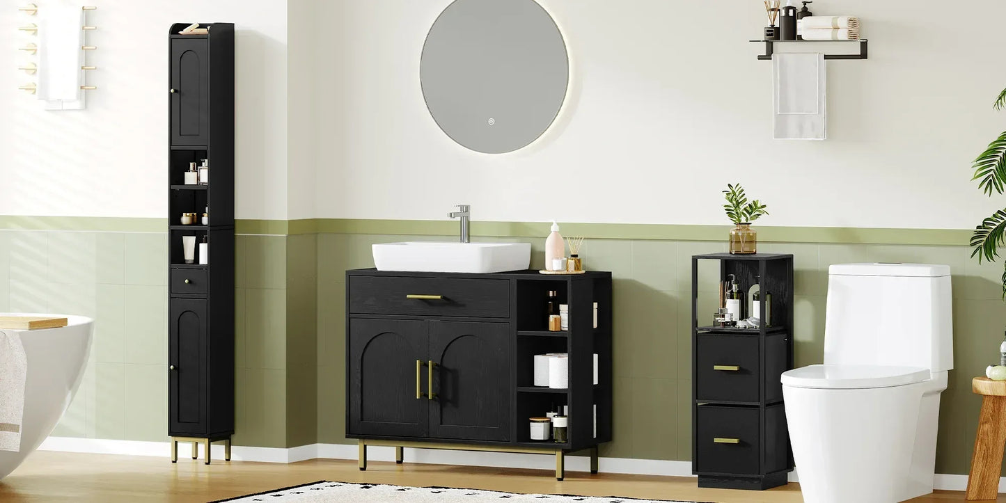 Waschbeckenunterschrank 80cm – 1 Schublade, 2 Türen & offenes Regal - FUXLShop