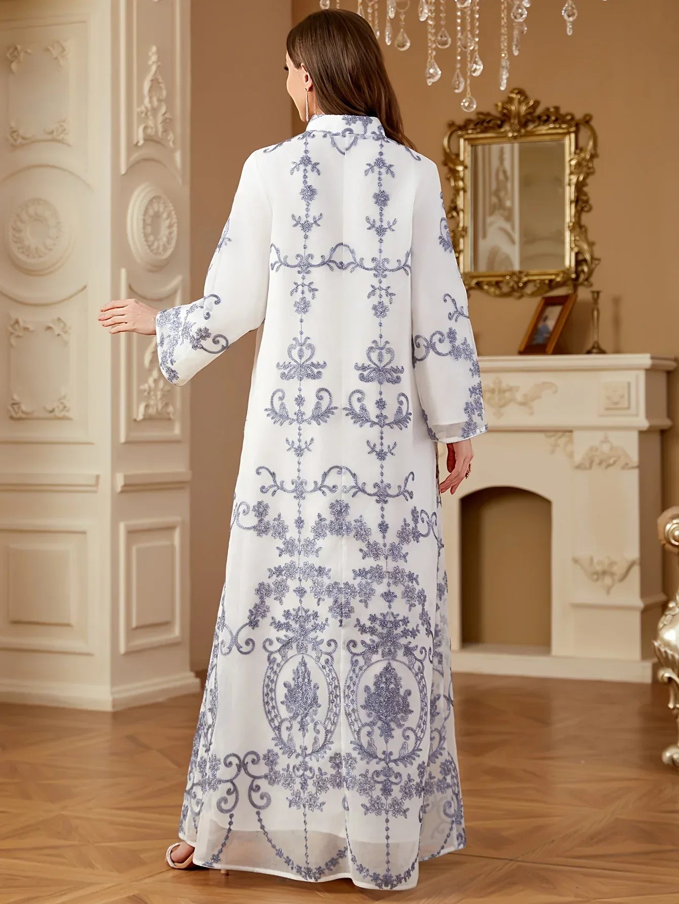 Elegantes Pailletten-Abendkleid mit Stehkragen - Langarm Maxi-Kleid für festliche Anlässe - FUXLShop