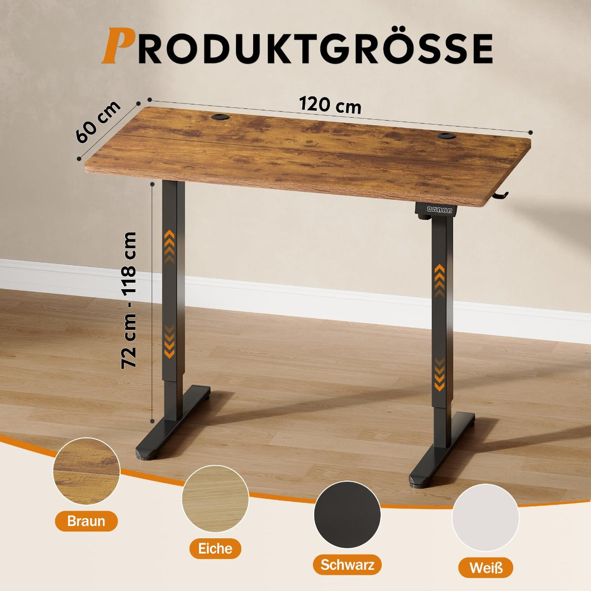 Höhenverstellbarer Schreibtisch 120x60 & 140x70 cm – Sitz-Steh-Schreibtisch, 72–118 cm, elektrisch, 220V