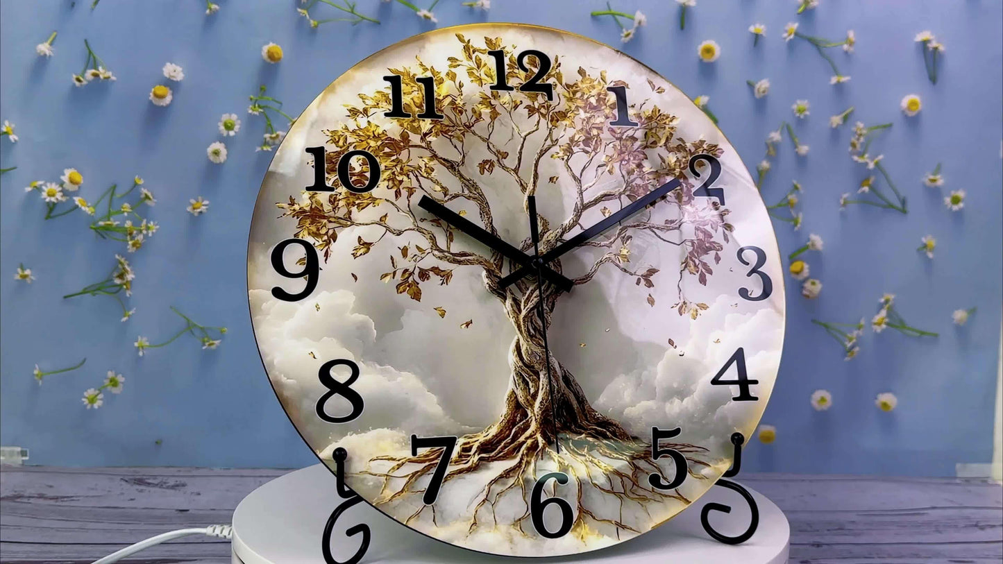 Wanduhr Lebensbaum Holz - Lautlos mit Wurzeln & Ästen - Modern 25-40cm - FUXLShop
