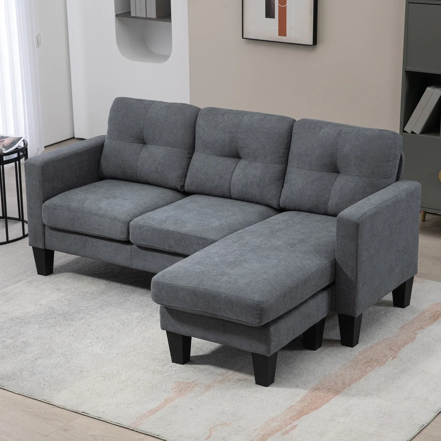 Ecksofa L-Form mit wendebarer Chaiselongue – Federkern & Schaumstoff, Leinenoptik Grau - FUXLShop