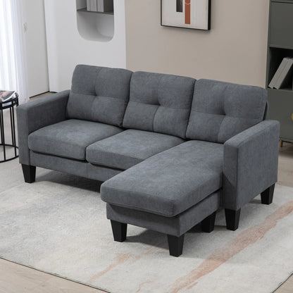 Ecksofa L-Form mit wendebarer Chaiselongue – Federkern & Schaumstoff, Leinenoptik Grau - FUXLShop