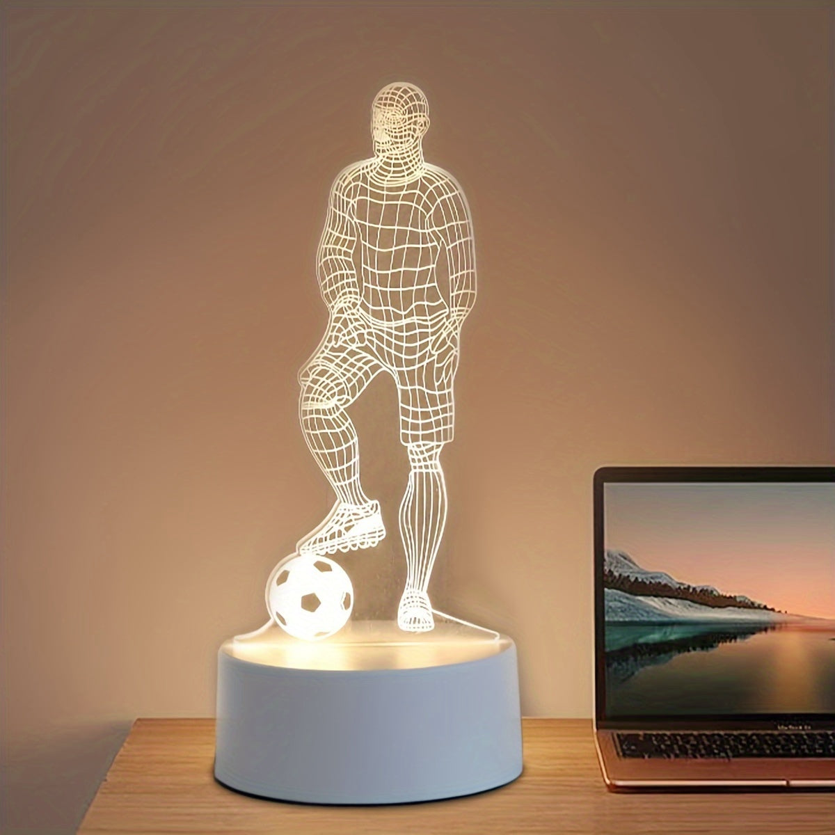 3D LED Tischlampe Fußballspieler – USB-betrieben, Acryl-Design, Sport-Dekolicht für Wohnzimmer, Schlafzimmer, Nachttisch – ohne Batterie