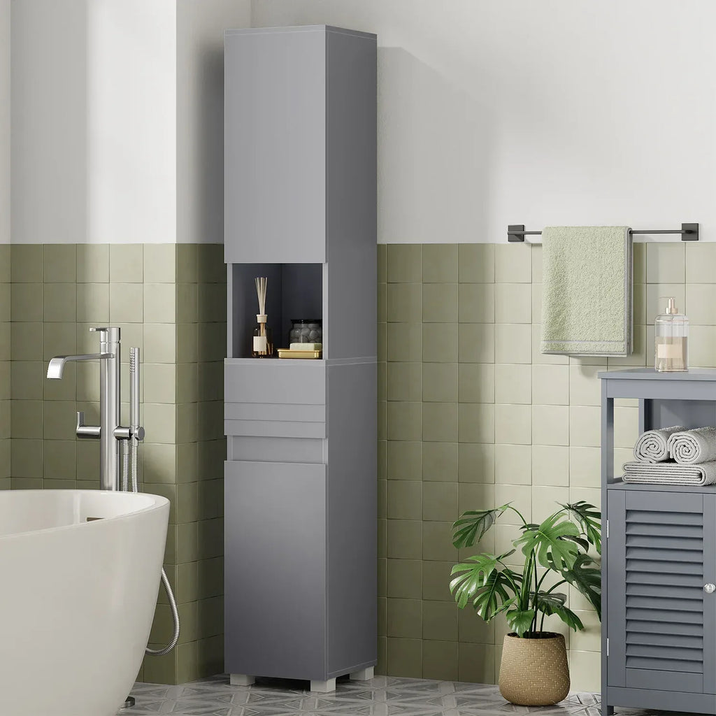 Badezimmerschrank 30x30x170 cm – Modernes Badmöbel mit Schublade, verstellbaren Regalen & offenem Fach - FUXLShop