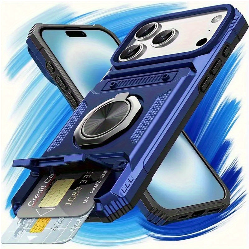 Stoßfeste Handyhülle mit Metallhalter & Dual-Kartenslot – iPhone 11–17 Pro Max & Air