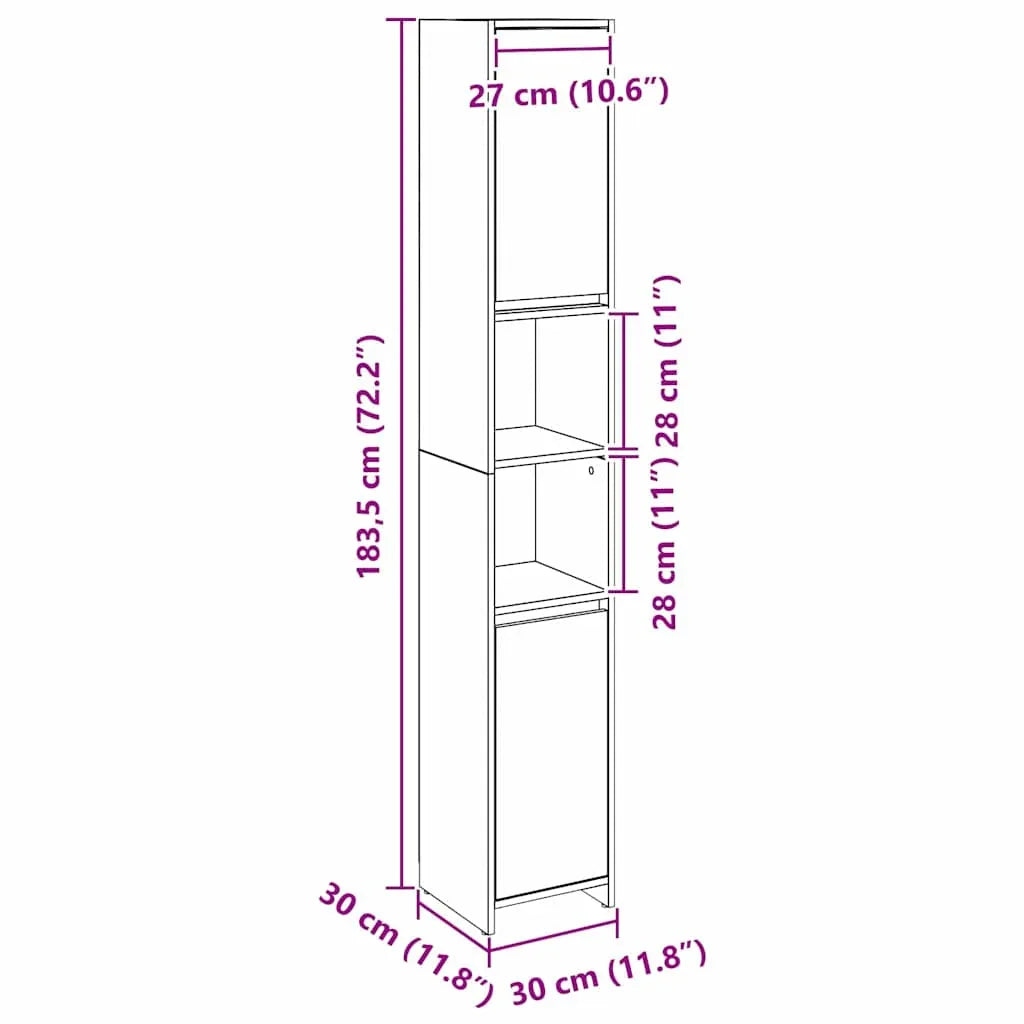Badezimmer Hochschrank Schwarz Eiche 45cm – Modern mit verstellbaren Regalen - FUXLShop