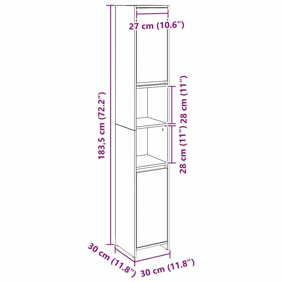 Badezimmer Hochschrank Schwarz Eiche 45cm – Modern mit verstellbaren Regalen - FUXLShop