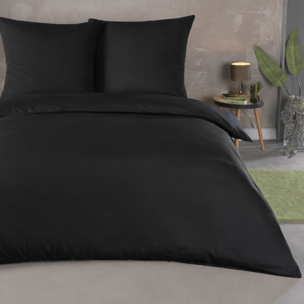 Mikrofaser Bettbezug 220x200 cm Schwarz – Uni Bettwäsche-Set King Size