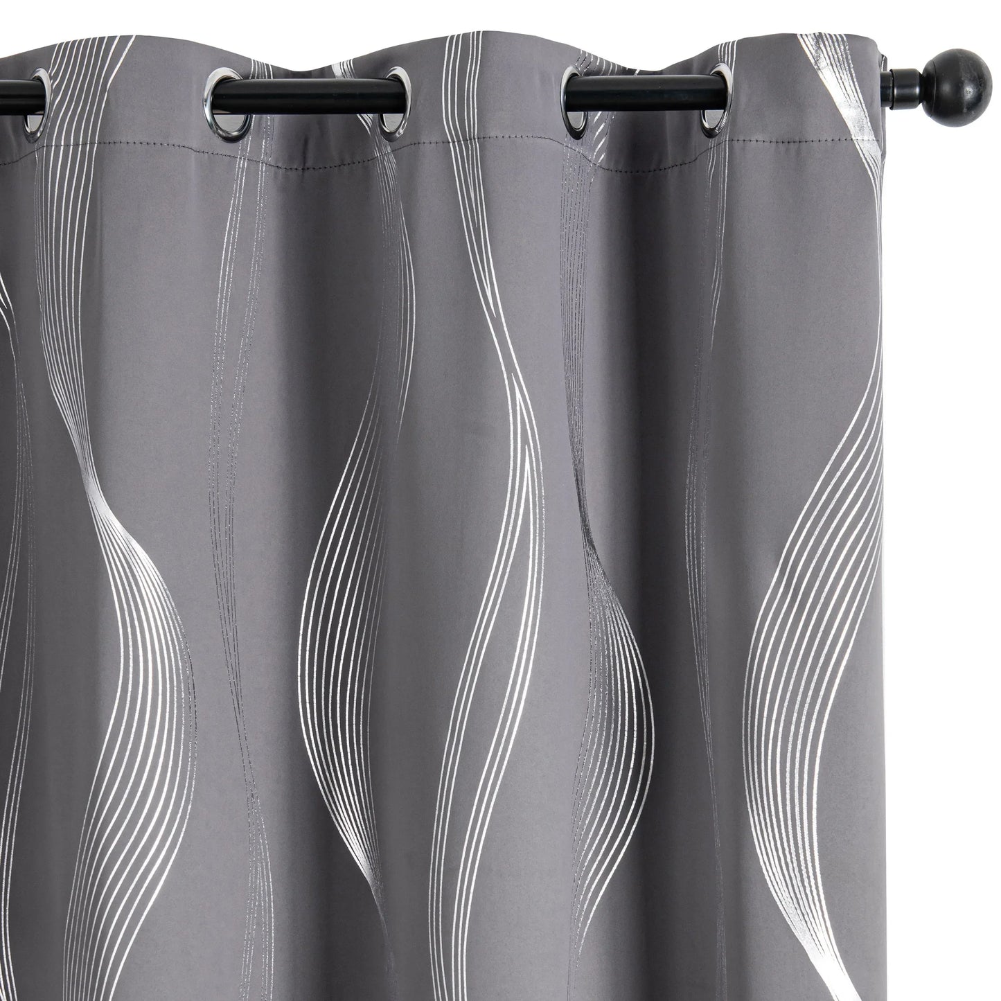 Verdunkelungsvorhänge mit Ösen - Geometrische Wellen-Muster Silber - 213cm Lang, Blickdicht & Wärmeisolierend (2er Set) - FUXLShop